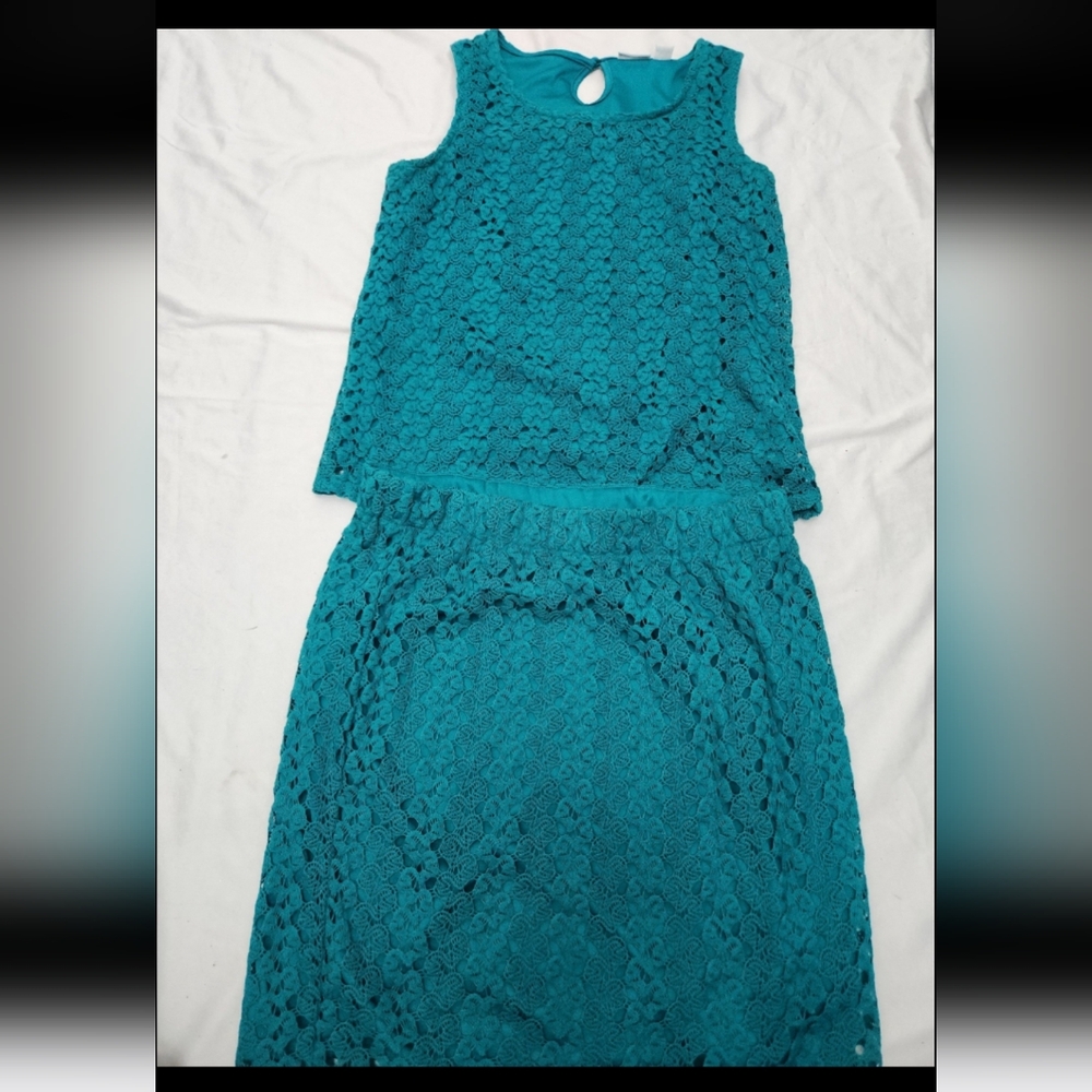 Cato Women's size medium green lace skirt outfit #C23
